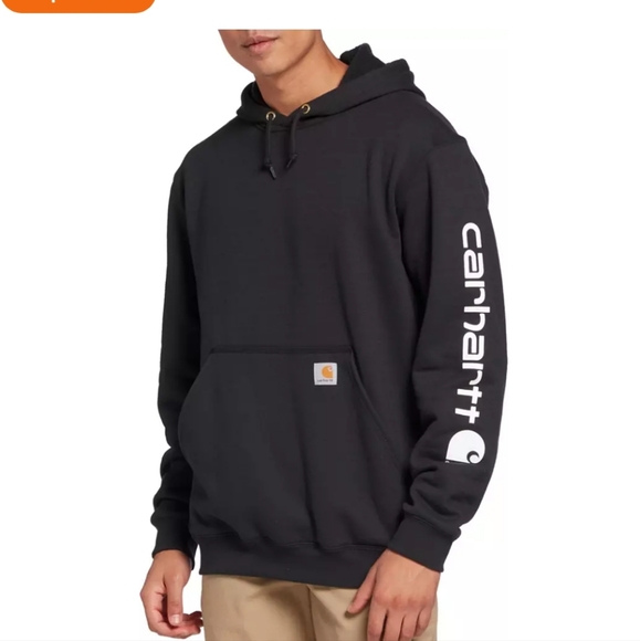 Carhartt Other - Carhartt Black Pullover Hooded Sweatshirt Hoodie  Logo Sleeve Size Medium
